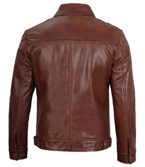 Men's Tall Brown Leather Jacket - Harrington Style