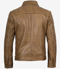 Men's Yellow Waxed Harrington Leather Jacket with Shirt Collar
