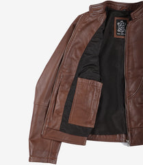 Women's Cognac Leather Jacket in Classic Biker Style