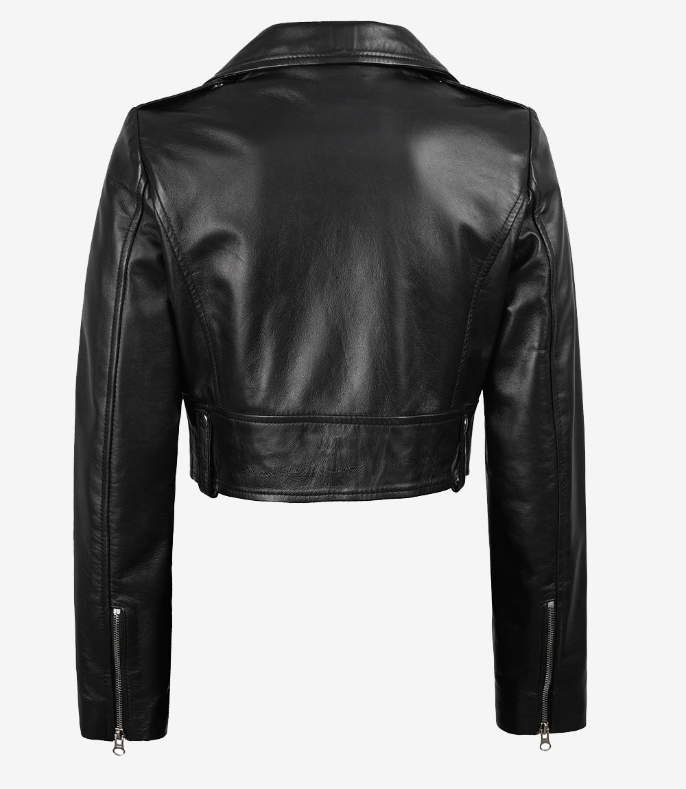 Black Ember Womens Cropped Moto-Style Leather Jacket
