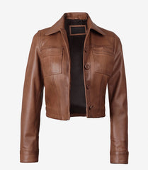 Women's Cropped Cognac Leather Jacket