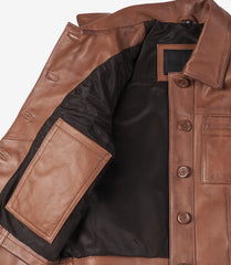 Women's Cropped Cognac Leather Jacket