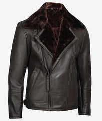 Men's Dark Brown Asymmetrical Moto Jacket – Shearling Lined