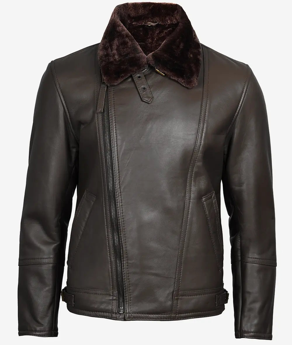 Men's Dark Brown Asymmetrical Moto Jacket – Shearling Lined