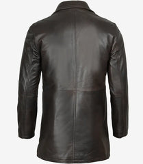 Men's Tall Dark Brown Leather Coat in Vintage 3/4 Length
