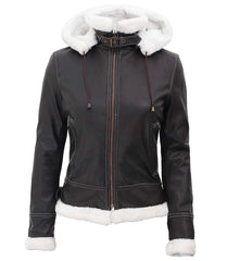 Noir Drift Women's Removable-Hood Shearling Leather Jacket