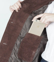 Women's Dark Brown Suede Coat with Button-Down Front