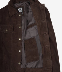 Men's Dark Brown Suede Trucker Leather Jacket