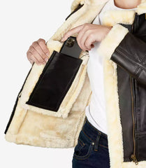 Women's Dark Brown Real Leather B3 Bomber Jacket with Shearling