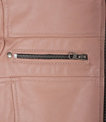 Women's Pink Real Leather Jacket Biker Style