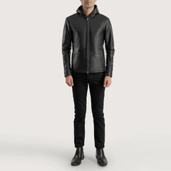Andy Leather Jacket Matte Black Hooded