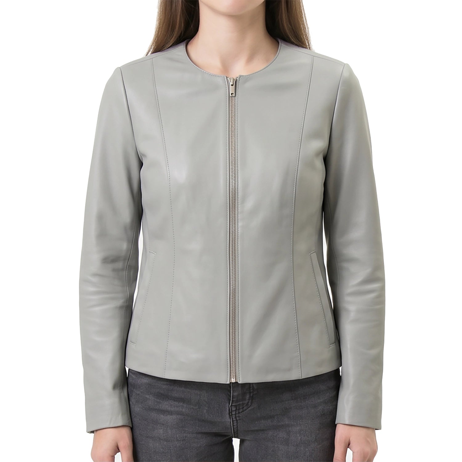 Women's Grey Leather Jacket