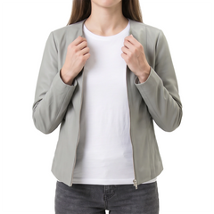 Women's Grey Leather Jacket