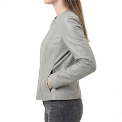 Women's Grey Leather Jacket
