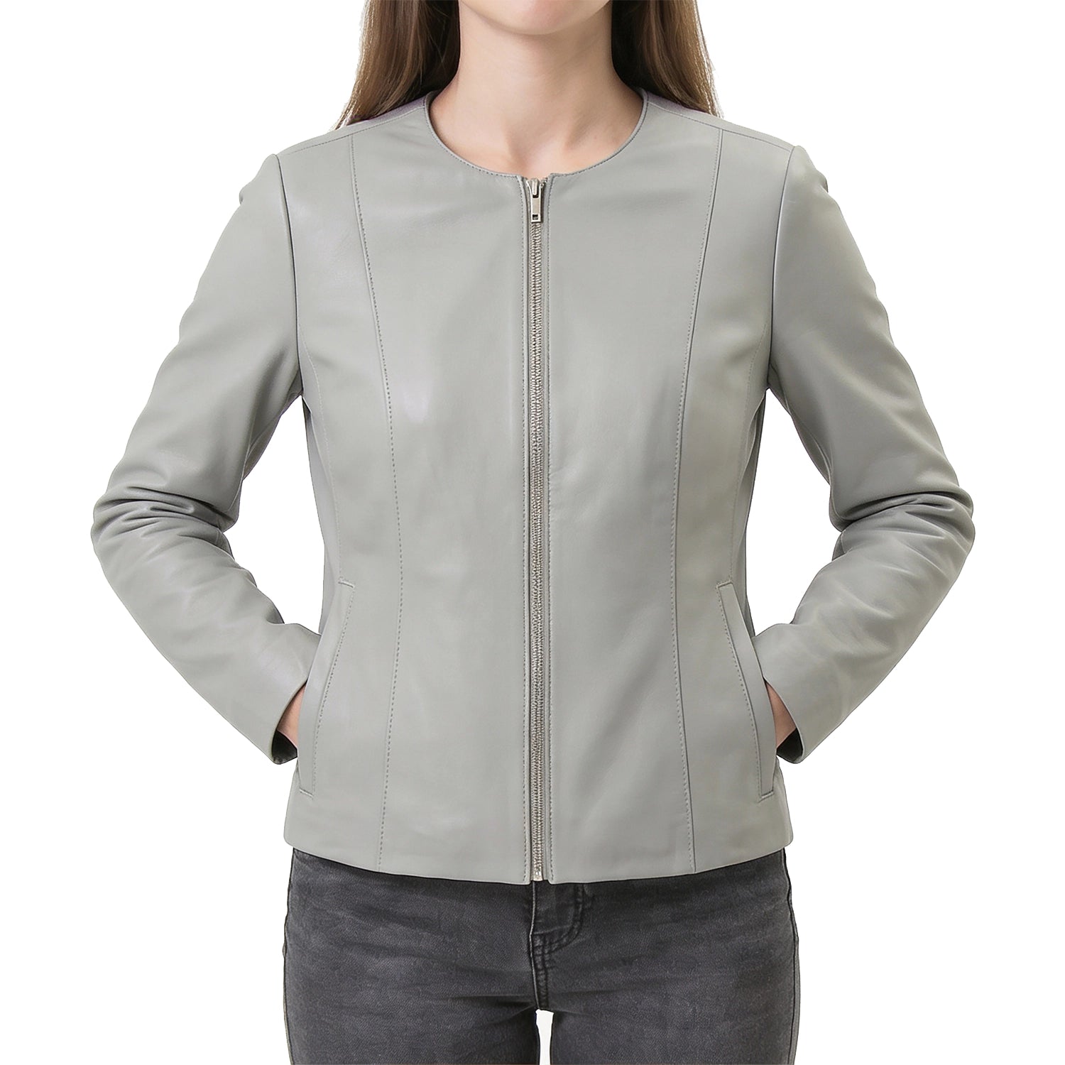 Women's Grey Leather Jacket