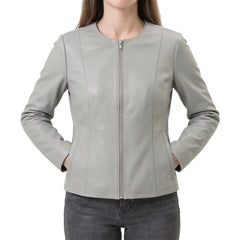 Women's Grey Leather Jacket