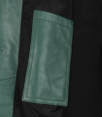 Women's Green Real Leather Coat Button Down 3/4 Length