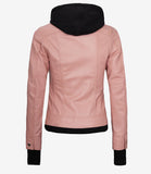 Burnshift – Pink Women Rider Jacket with Removable Black Hood