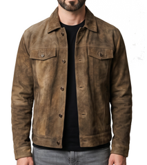 Trucker Suede Khaki Leather Jacket