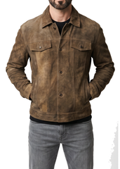 Trucker Suede Khaki Leather Jacket