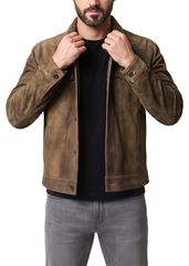 Trucker Suede Khaki Leather Jacket