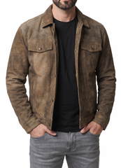 Trucker Suede Khaki Leather Jacket