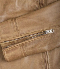 Women's Camel Real Leather Jacket in Biker Style