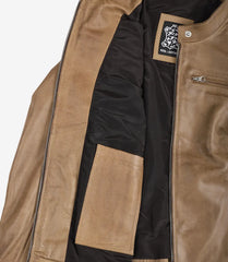 Women's Camel Real Leather Jacket in Biker Style