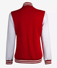 Women's Red Letterman Jacket with White Sleeves College Varsity Look