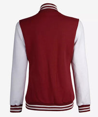 Women's Maroon Varsity Jacket with White Sleeves Baseball Style
