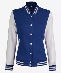 Women's White & Royal Blue Varsity Jacket - Baseball Bomber Style