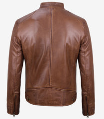 Men's Cognac Leather Jacket in Classic Cafe Racer Style