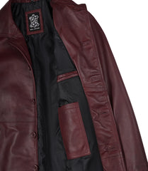 Men's Burgundy Real Leather Coat in 3/4 Length