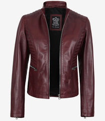 Women's Burgundy Leather Jacket Biker Style