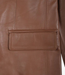Men's Cognac Real Leather Blazer with Two Buttons & Notch Lapel