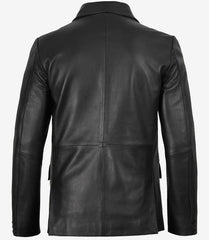 Men's Black Leather Blazer Featuring a Two-Button Notch-Lapel Design