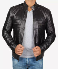 Men's Tall Black Leather Jacket in Biker Style