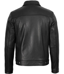 Men's Classic Harrington Jacket Tailored in Black Leather