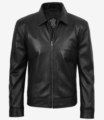 Tony Men's Black Minimal Leather Harrington Jacket