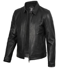 Men's Classic Harrington Jacket Tailored in Black Leather