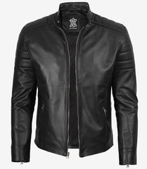 Men's Biker Style Leather Jacket in Black Lambskin