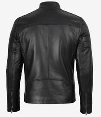 Men's Biker Style Leather Jacket in Black Lambskin