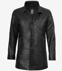 Bristol Men's Lambskin Car Coat in Deep Black Leather