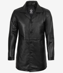 Men's Black Leather Car Coat in a 3/4 Length Cut
