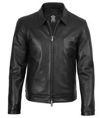 Men's Classic Harrington Jacket Tailored in Black Leather