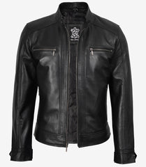 Men's Black Leather Jacket with Detachable Hoodie