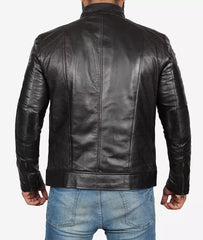 Men's Tall Black Leather Jacket in Biker Style