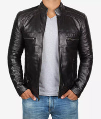 Men's Tall Black Leather Jacket in Biker Style