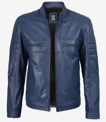 Men's Blue Leather Biker Jacket