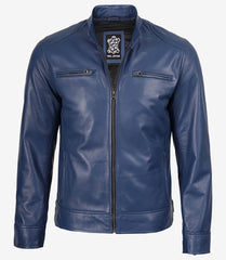 Men's Classic Blue Biker Leather Jacket